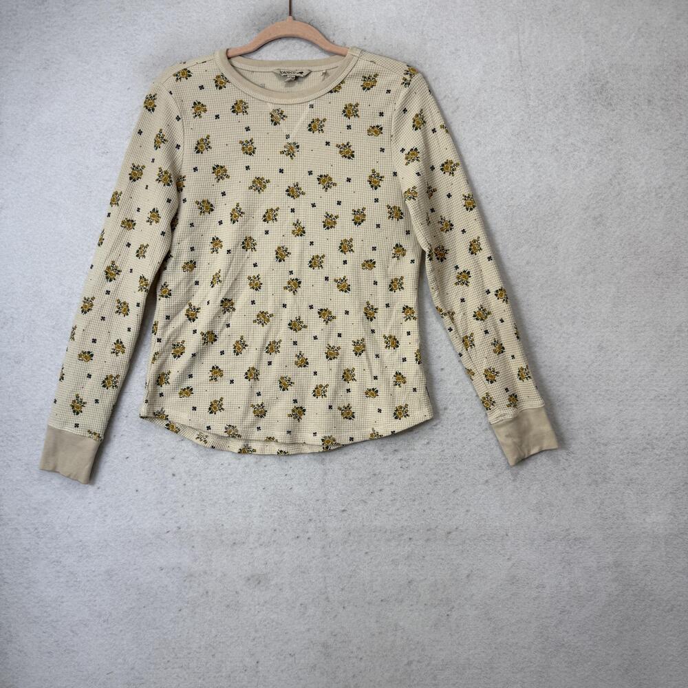 Toad&Co Shirt Womens Medium Beige Floral Waffle Long Sleeve Thermal Top